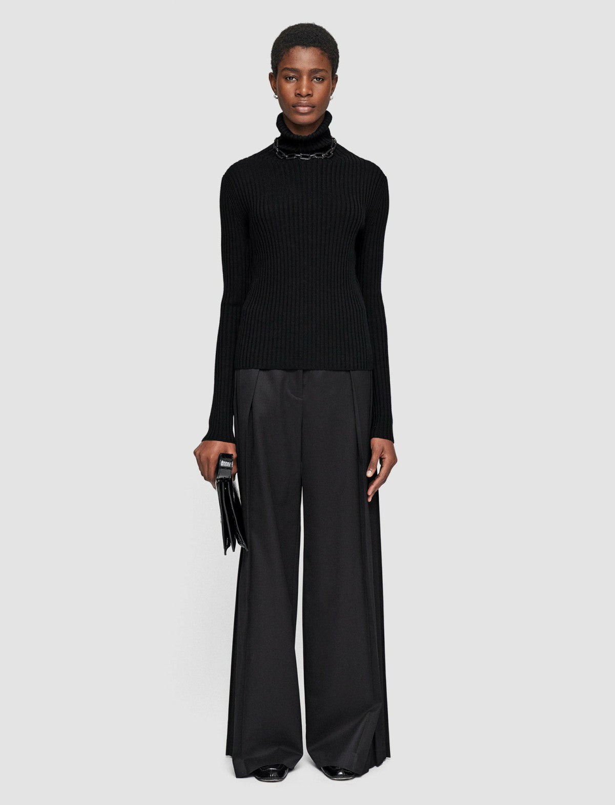 JOSEPH Fashion Women Merino Silk Rib High Neck Jumper Black
