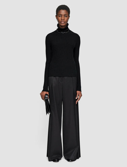 JOSEPH Fashion Women Merino Silk Rib High Neck Jumper Black