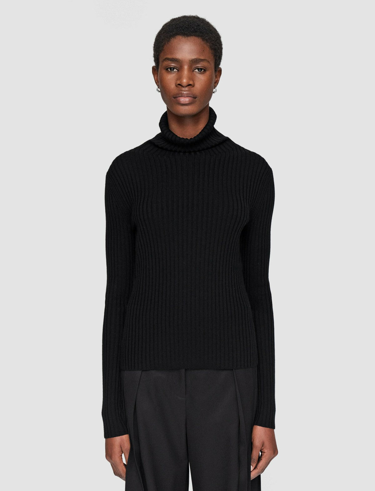 JOSEPH Fashion Women Merino Silk Rib High Neck Jumper Black