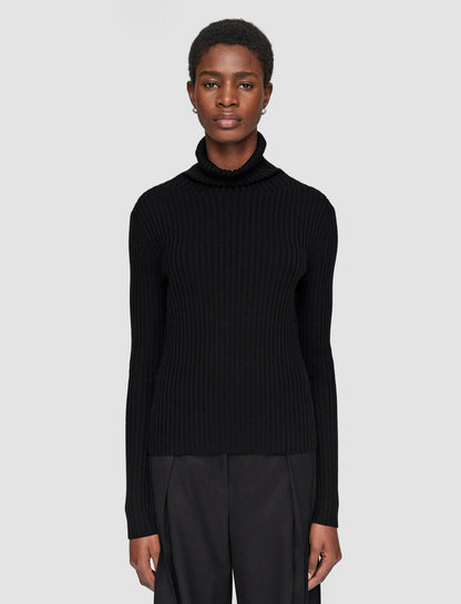 JOSEPH Fashion Women Merino Silk Rib High Neck Jumper Black