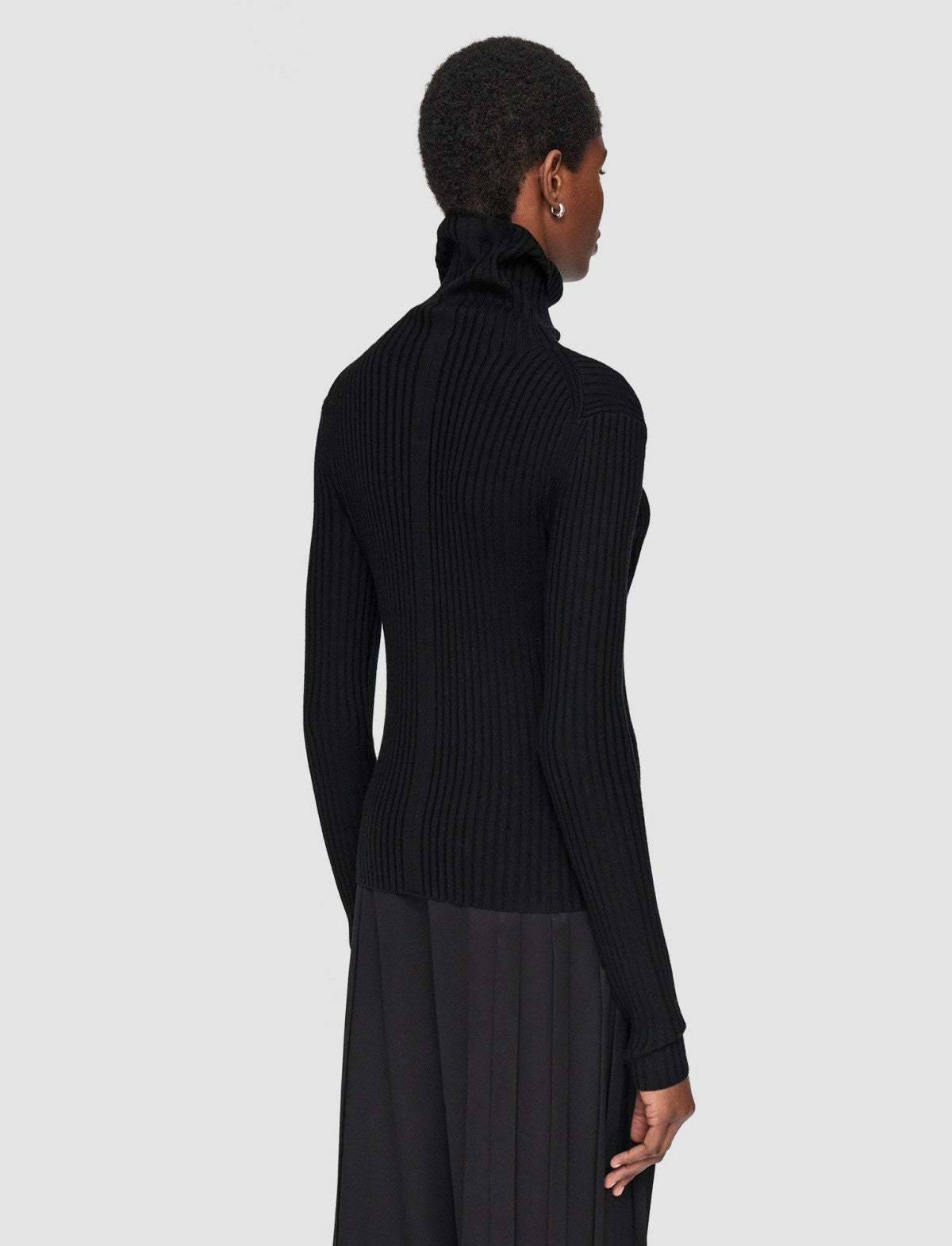 JOSEPH Fashion Women Merino Silk Rib High Neck Jumper Black
