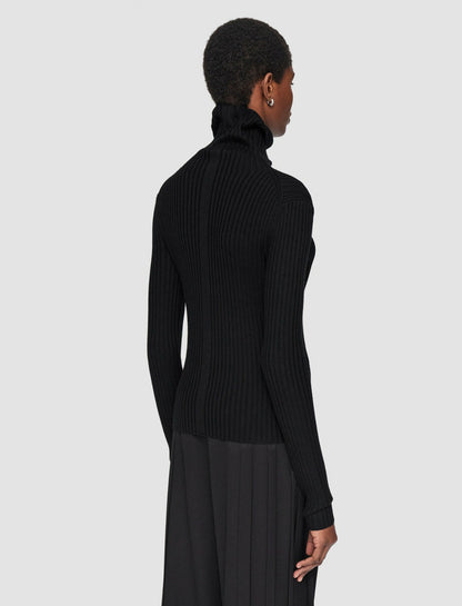 JOSEPH Fashion Women Merino Silk Rib High Neck Jumper Black
