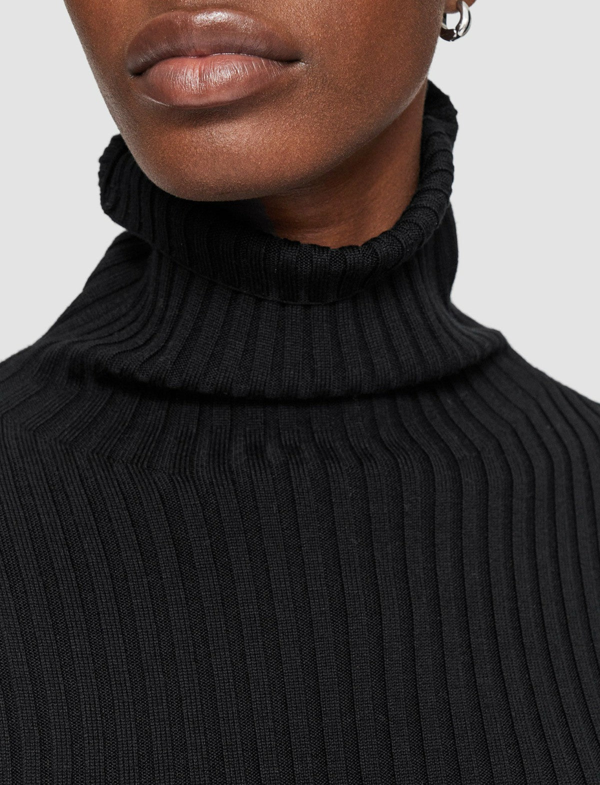 JOSEPH Fashion Women Merino Silk Rib High Neck Jumper Black