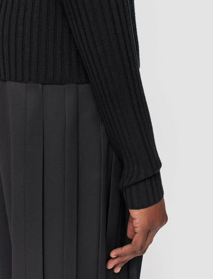 JOSEPH Fashion Women Merino Silk Rib High Neck Jumper Black