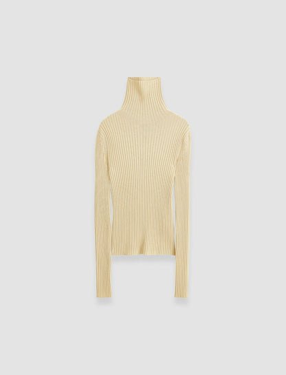 JOSEPH Fashion Women Merino Silk Rib High Neck Jumper Champagne