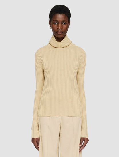 JOSEPH Fashion Women Merino Silk Rib High Neck Jumper Champagne