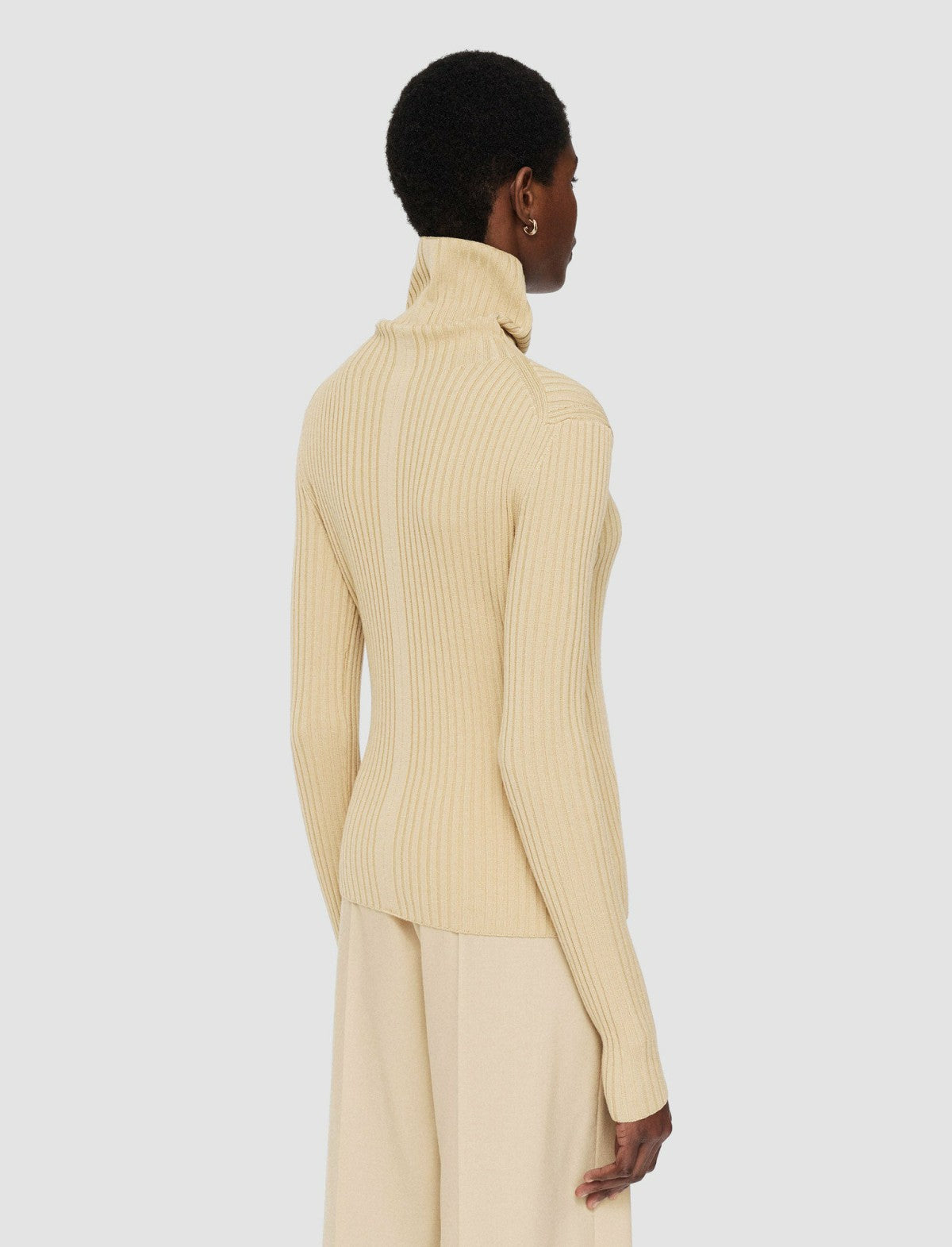 JOSEPH Fashion Women Merino Silk Rib High Neck Jumper Champagne