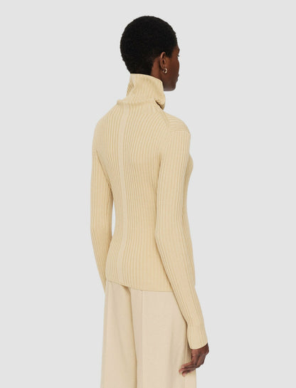 JOSEPH Fashion Women Merino Silk Rib High Neck Jumper Champagne