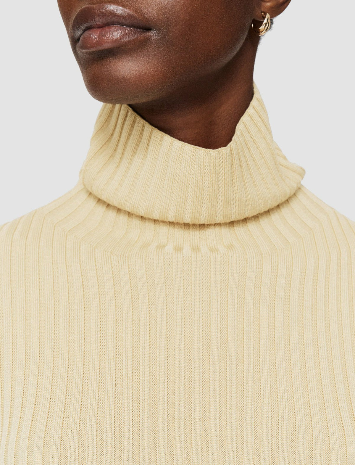 JOSEPH Fashion Women Merino Silk Rib High Neck Jumper Champagne