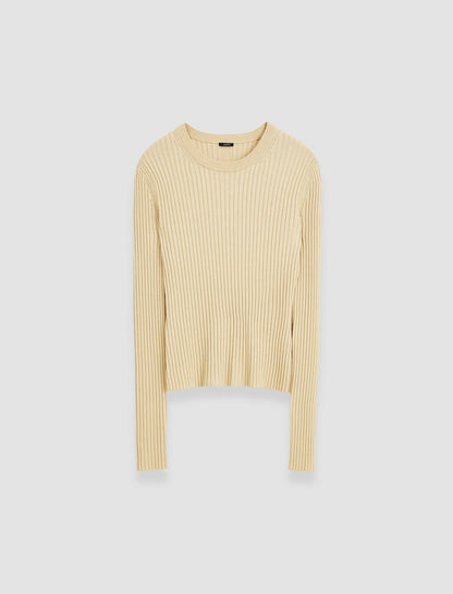 JOSEPH Fashion Women Merino Silk Rib Round Neck Jumper Champagne