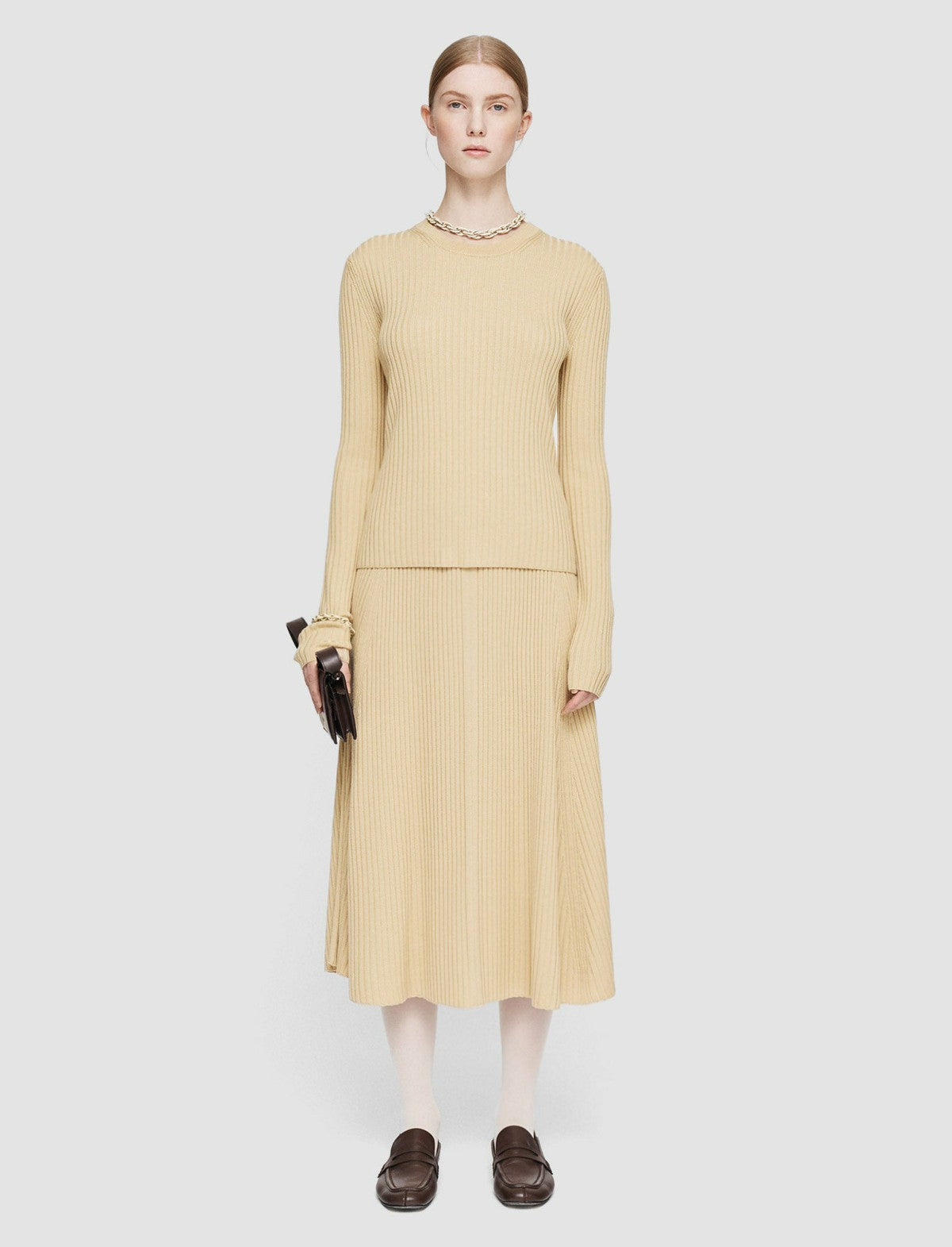JOSEPH Fashion Women Merino Silk Rib Round Neck Jumper Champagne