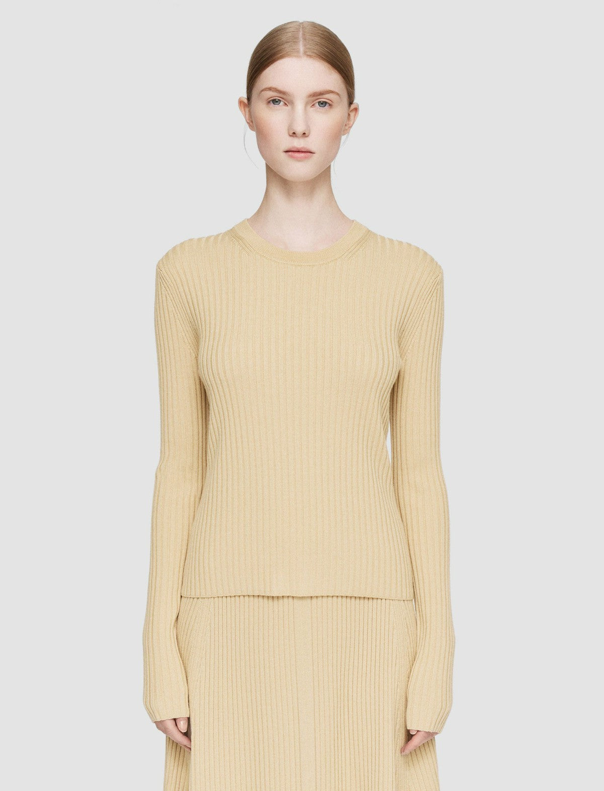 JOSEPH Fashion Women Merino Silk Rib Round Neck Jumper Champagne