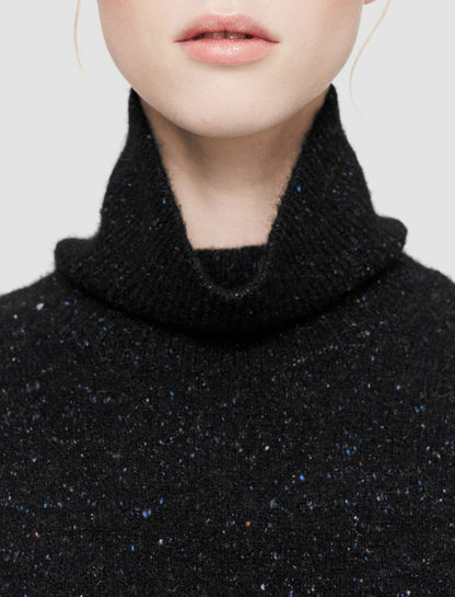 JOSEPH Fashion Women Alpaca Tweed Knit High Neck Jumper Black