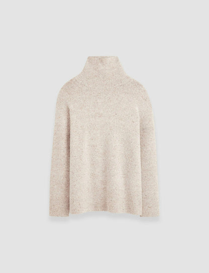 JOSEPH Fashion Women Alpaca Tweed Knit High Neck Jumper Champagne Melange
