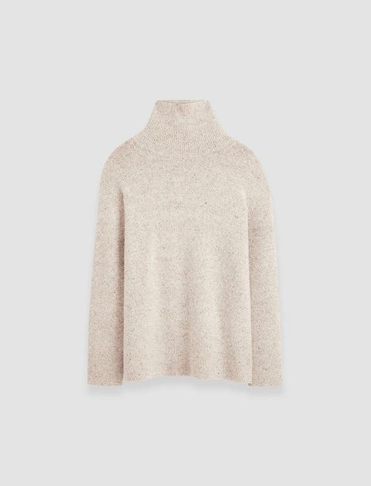JOSEPH Fashion Women Alpaca Tweed Knit High Neck Jumper Champagne Melange