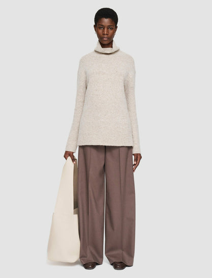 JOSEPH Fashion Women Alpaca Tweed Knit High Neck Jumper Champagne Melange
