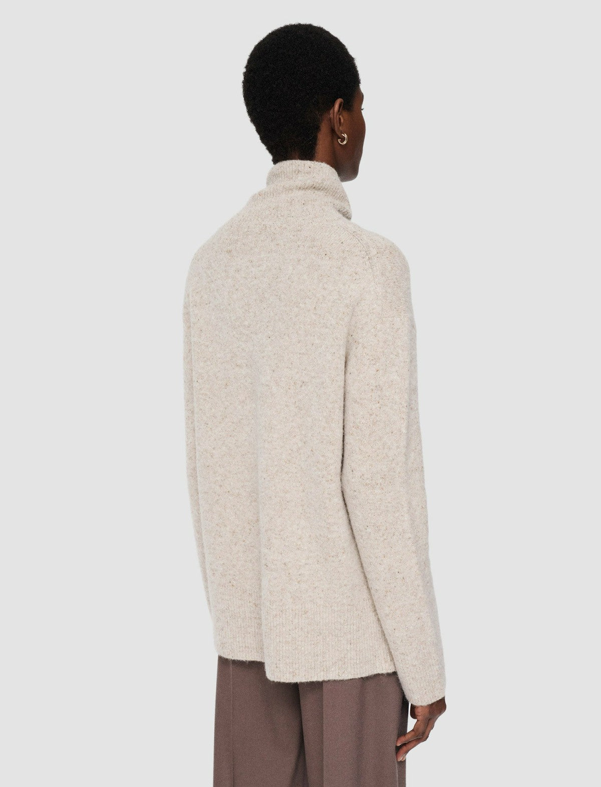JOSEPH Fashion Women Alpaca Tweed Knit High Neck Jumper Champagne Melange