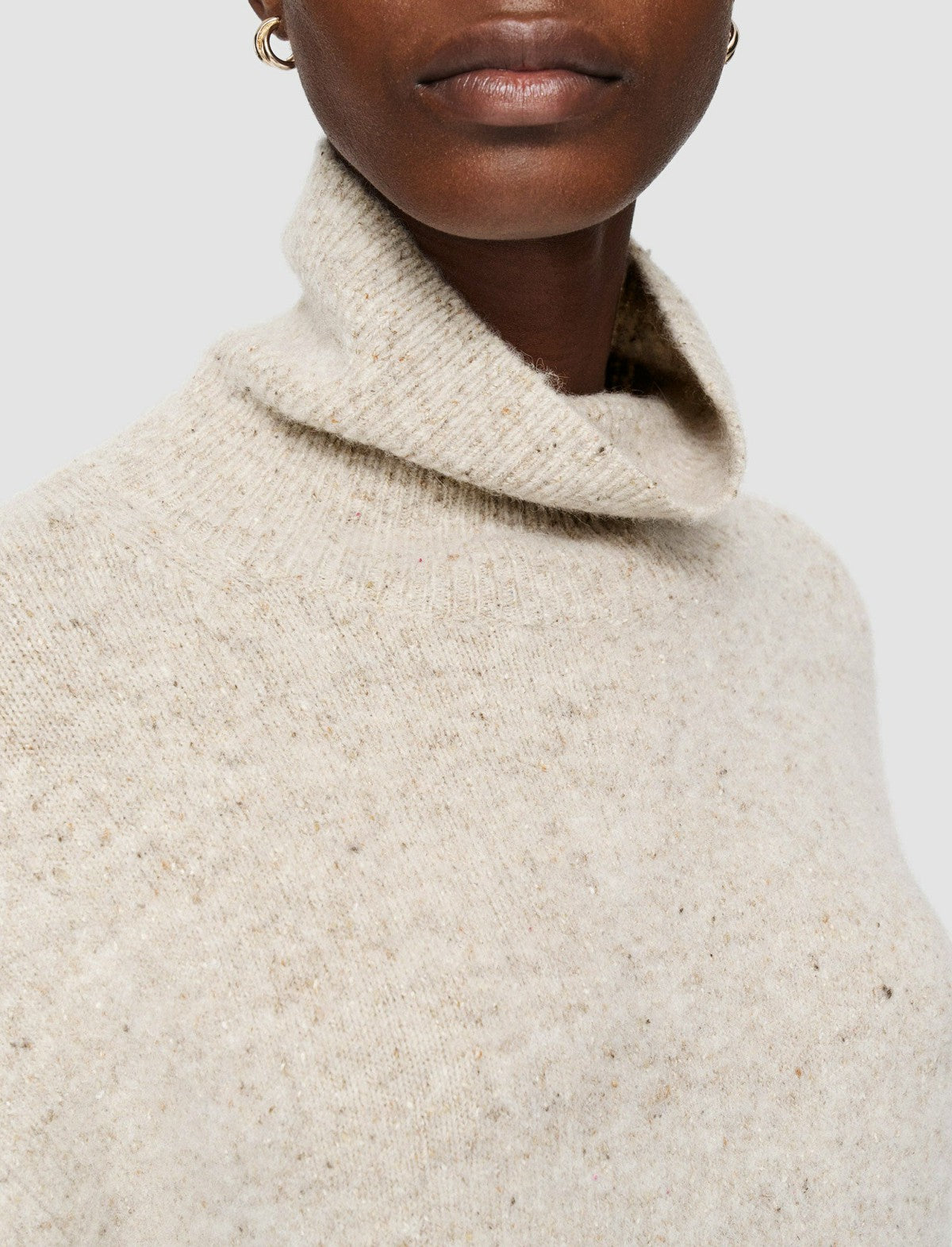 JOSEPH Fashion Women Alpaca Tweed Knit High Neck Jumper Champagne Melange