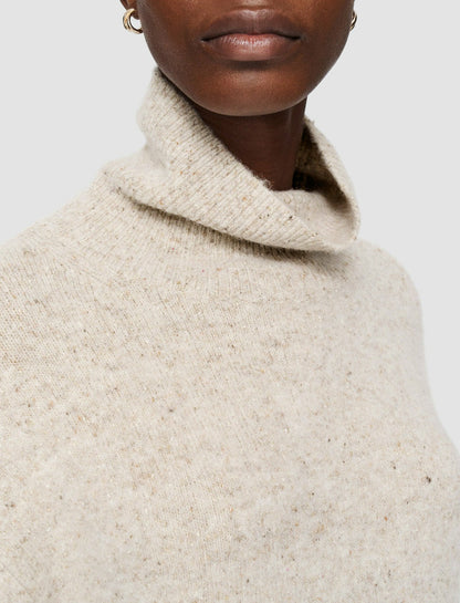 JOSEPH Fashion Women Alpaca Tweed Knit High Neck Jumper Champagne Melange