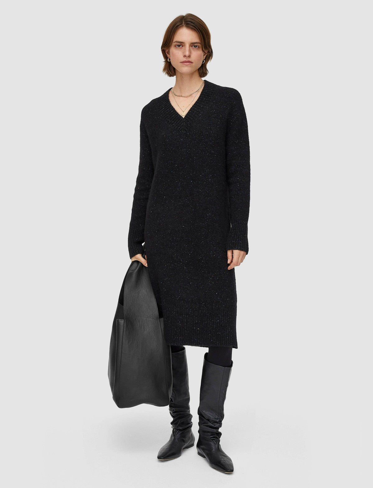 JOSEPH Fashion Women Alpaca Tweed Knit Dress Black