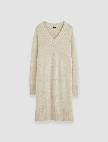 JOSEPH Fashion Women Alpaca Tweed Knit Dress Champagne Melange
