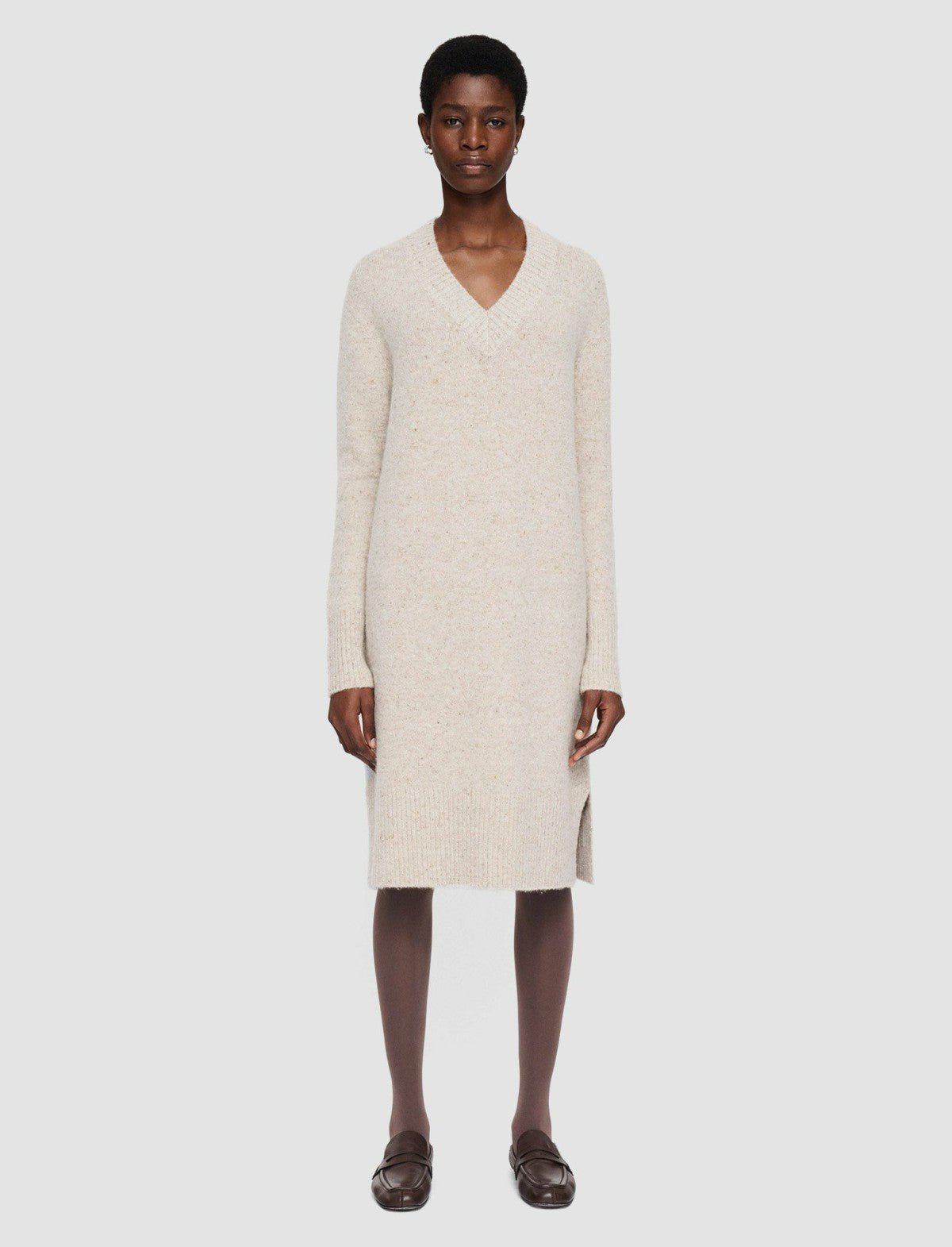 JOSEPH Fashion Women Alpaca Tweed Knit Dress Champagne Melange