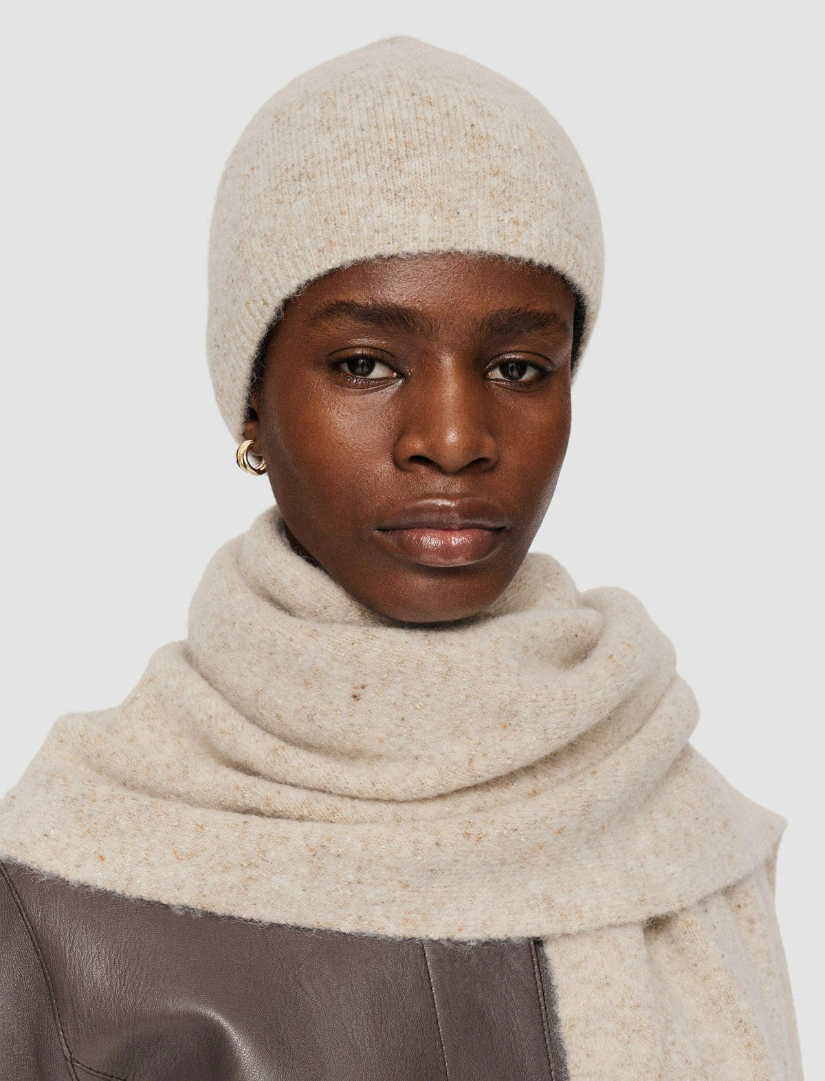 JOSEPH Fashion Women Alpaca Tweed Knit Hat Champagne Melange