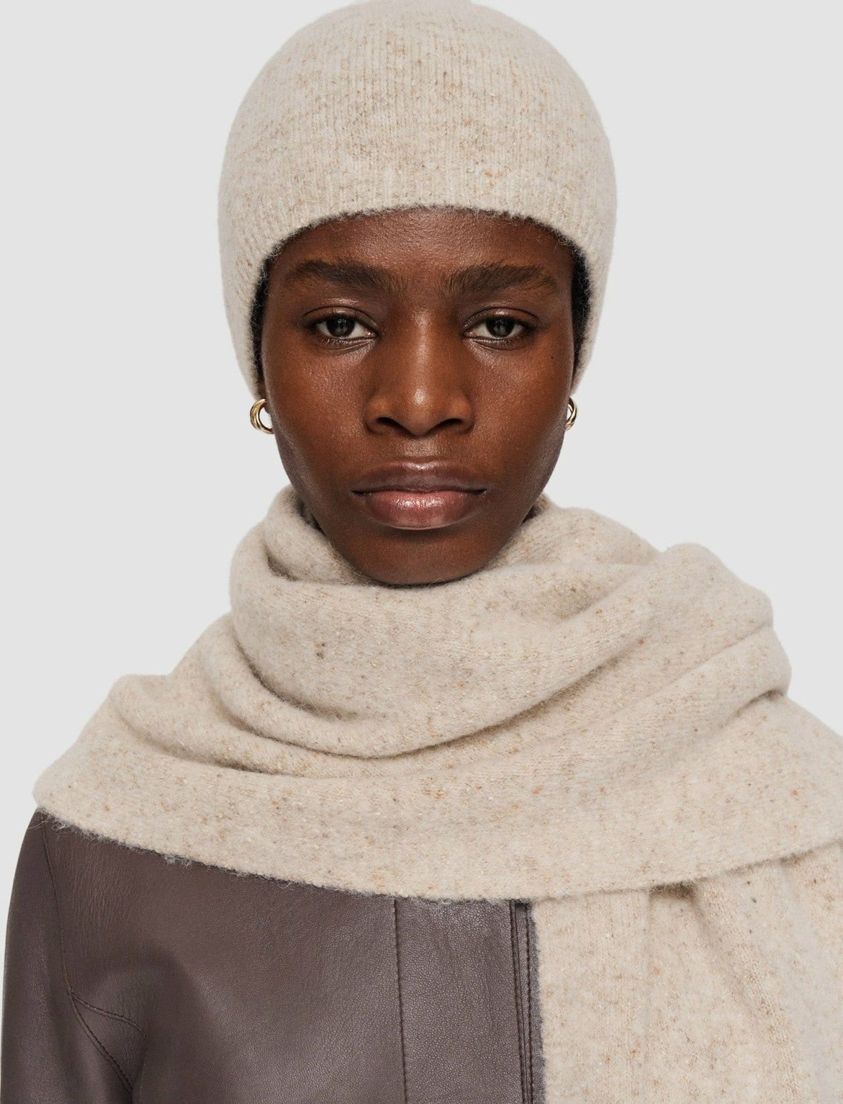 JOSEPH Fashion Women Alpaca Tweed Knit Hat Champagne Melange