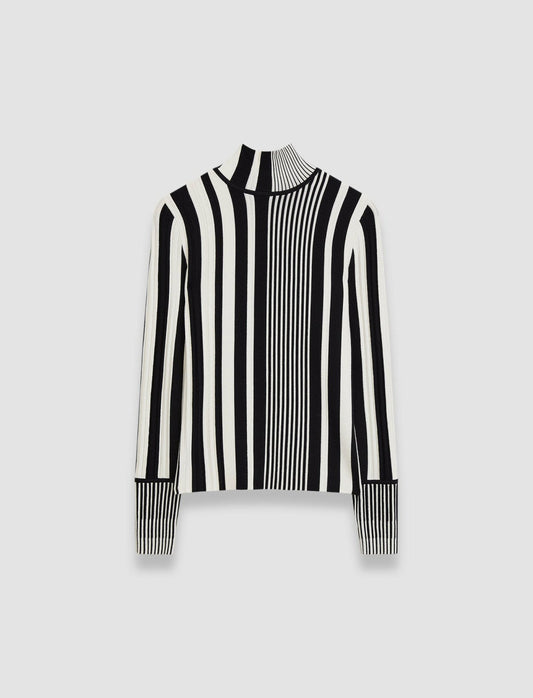 JOSEPH Fashion Women Stripes and Pleats High Neck Jumper Ivory/Black
