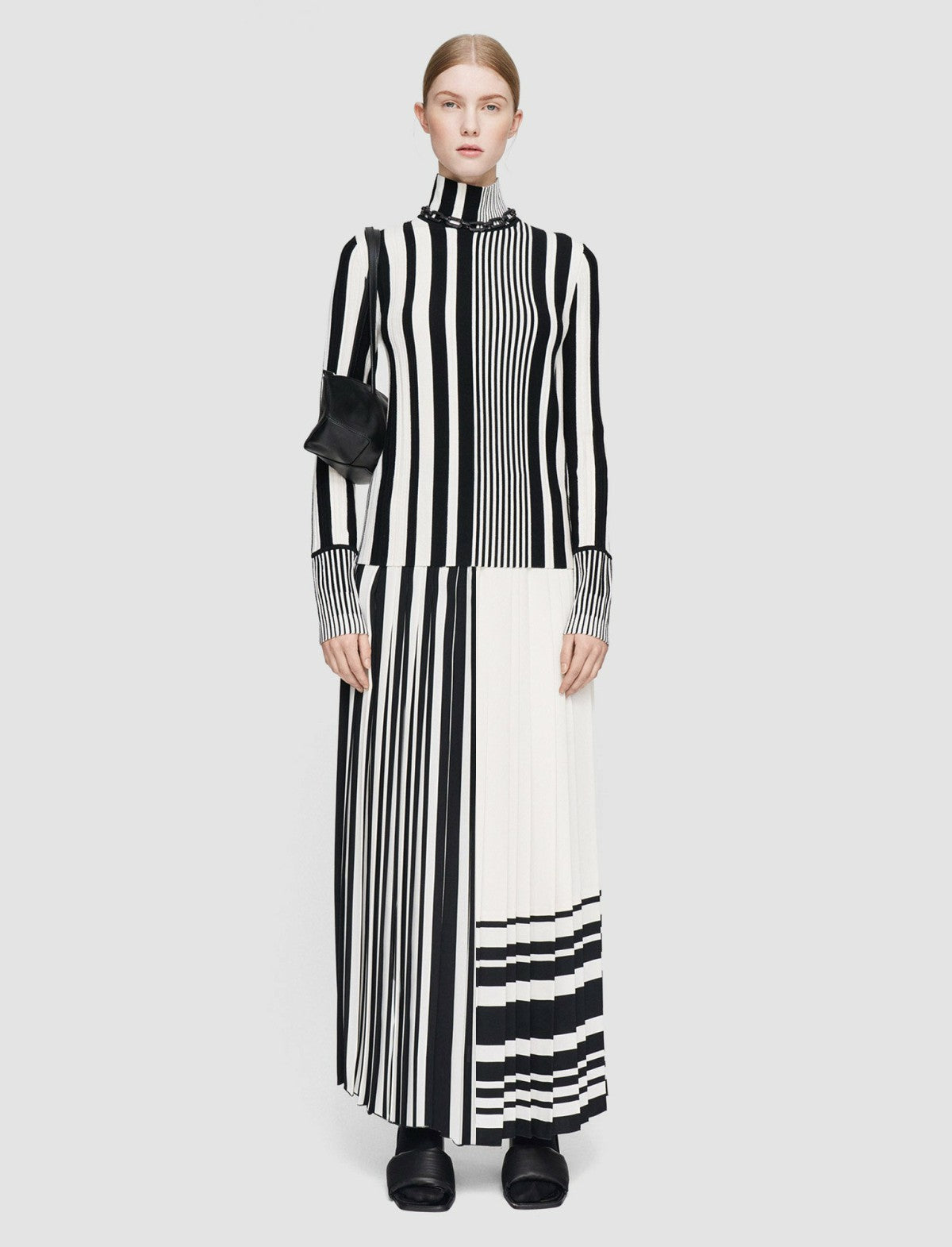 JOSEPH Fashion Women Stripes and Pleats High Neck Jumper Ivory/Black