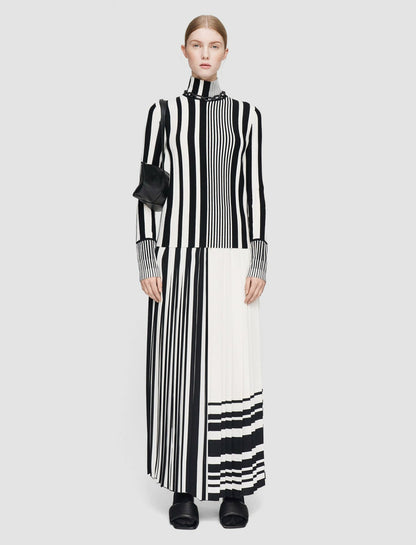 JOSEPH Fashion Women Stripes and Pleats High Neck Jumper Ivory/Black