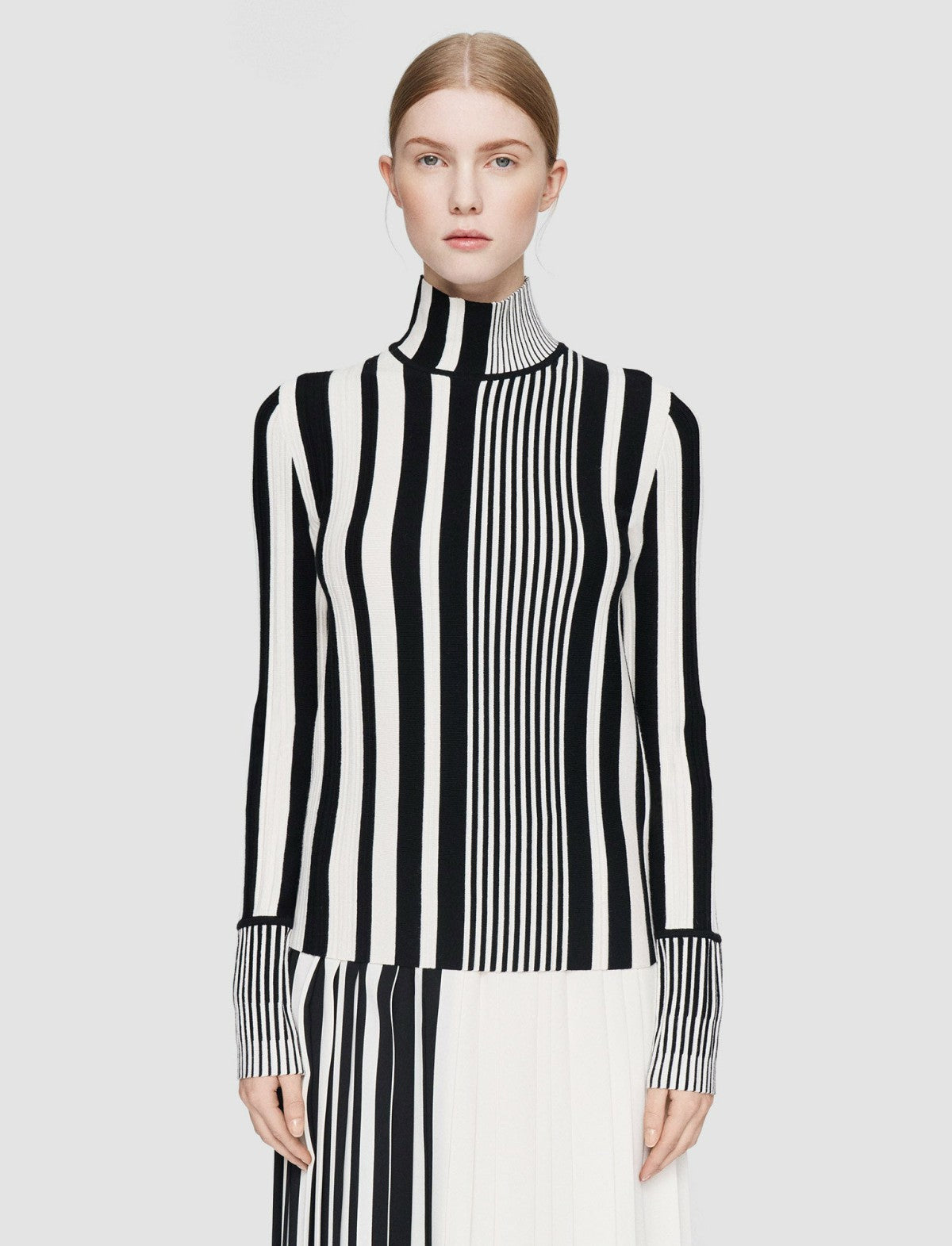 JOSEPH Fashion Women Stripes and Pleats High Neck Jumper Ivory/Black