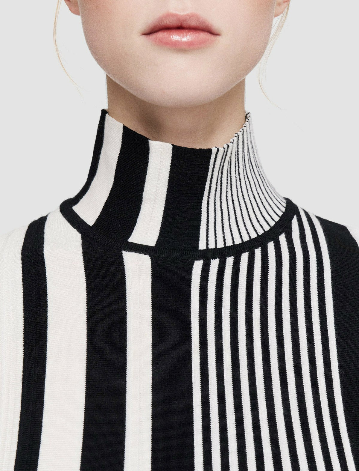 JOSEPH Fashion Women Stripes and Pleats High Neck Jumper Ivory/Black