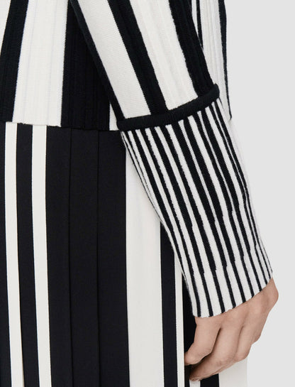 JOSEPH Fashion Women Stripes and Pleats High Neck Jumper Ivory/Black