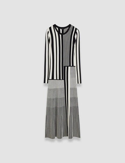 JOSEPH Fashion Women Stripes and Pleats Dress Ivory/Black
