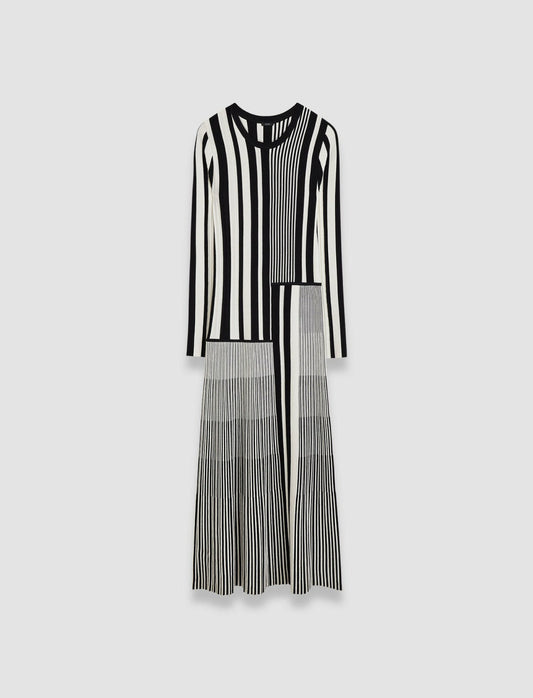 JOSEPH Fashion Women Stripes and Pleats Dress Ivory/Black