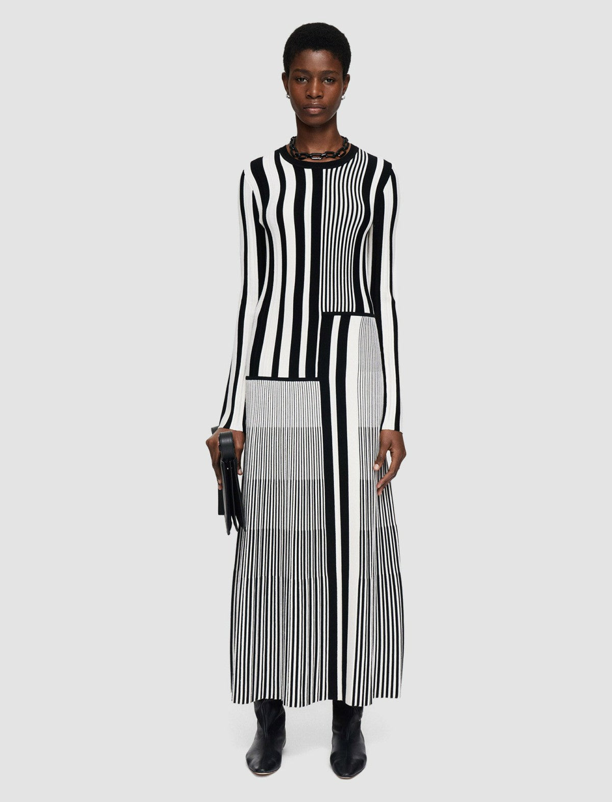 JOSEPH Fashion Women Stripes and Pleats Dress Ivory/Black