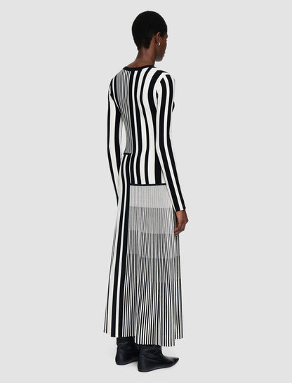 JOSEPH Fashion Women Stripes and Pleats Dress Ivory/Black