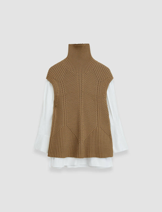 JOSEPH Fashion Women Knit Vest Shirt Set Oak/White