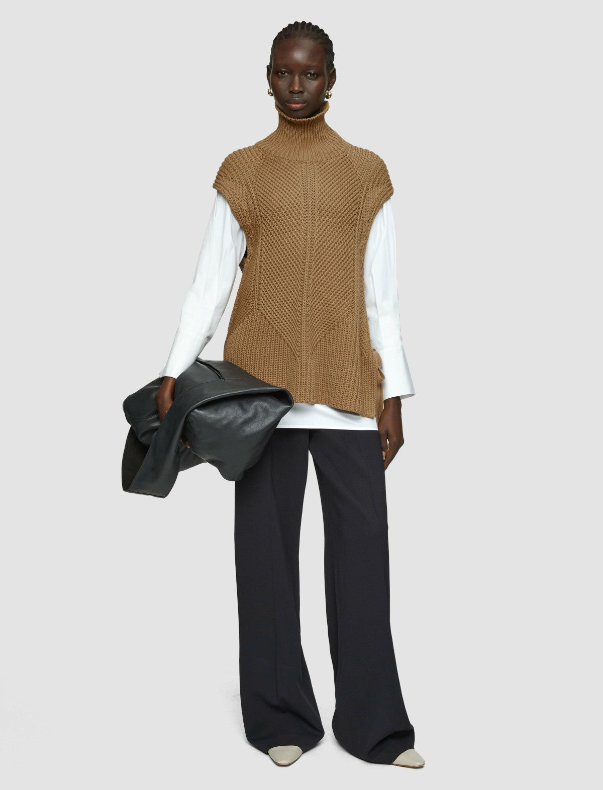 JOSEPH Fashion Women Knit Vest Shirt Set Oak/White
