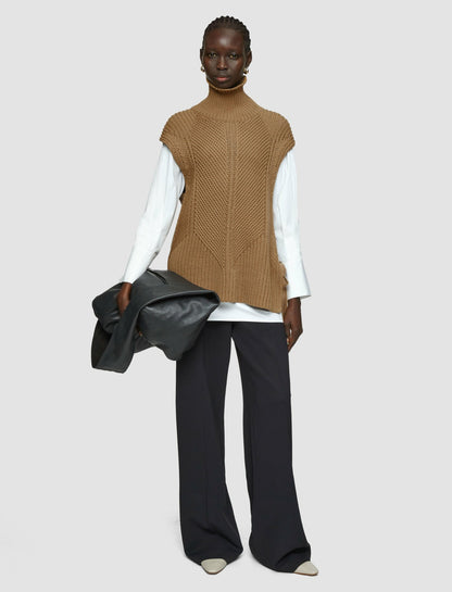 JOSEPH Fashion Women Knit Vest Shirt Set Oak/White