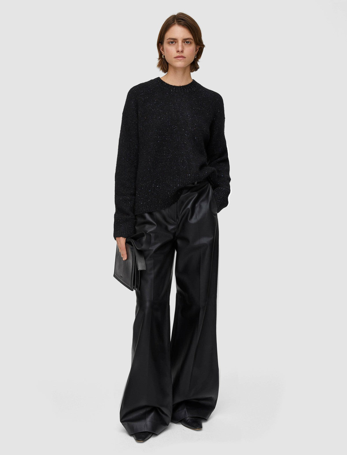 JOSEPH Fashion Women Alpaca Tweed Knit Round Neck Jumper Black