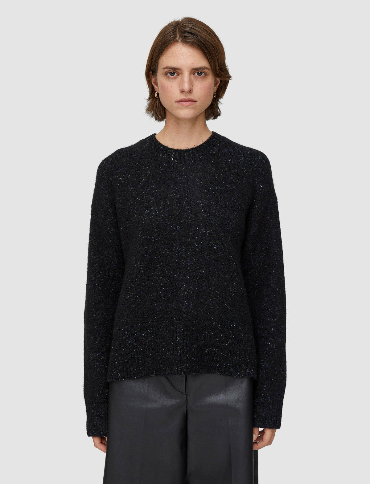 JOSEPH Fashion Women Alpaca Tweed Knit Round Neck Jumper Black