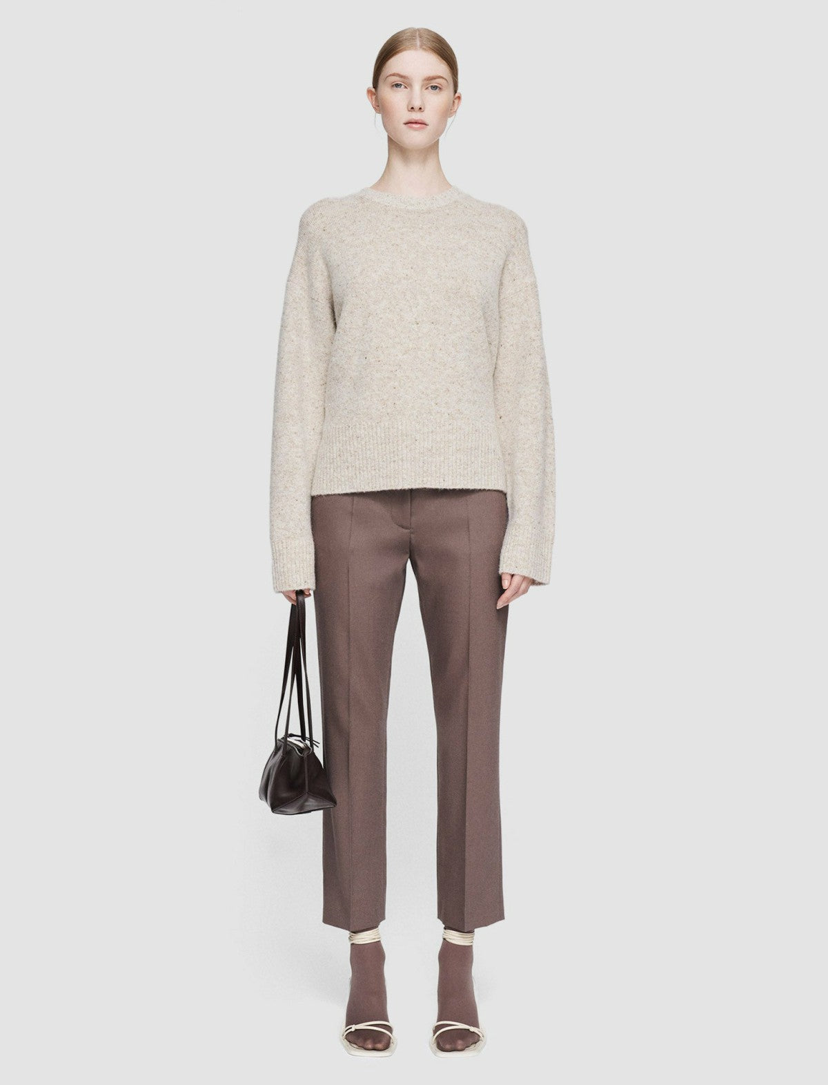 JOSEPH Fashion Women Alpaca Tweed Knit Round Neck Jumper Champagne Melange