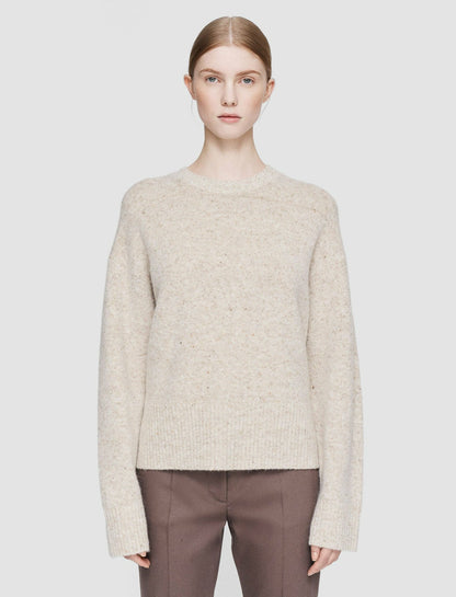 JOSEPH Fashion Women Alpaca Tweed Knit Round Neck Jumper Champagne Melange