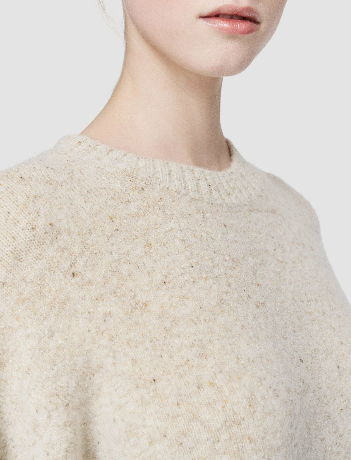 JOSEPH Fashion Women Alpaca Tweed Knit Round Neck Jumper Champagne Melange