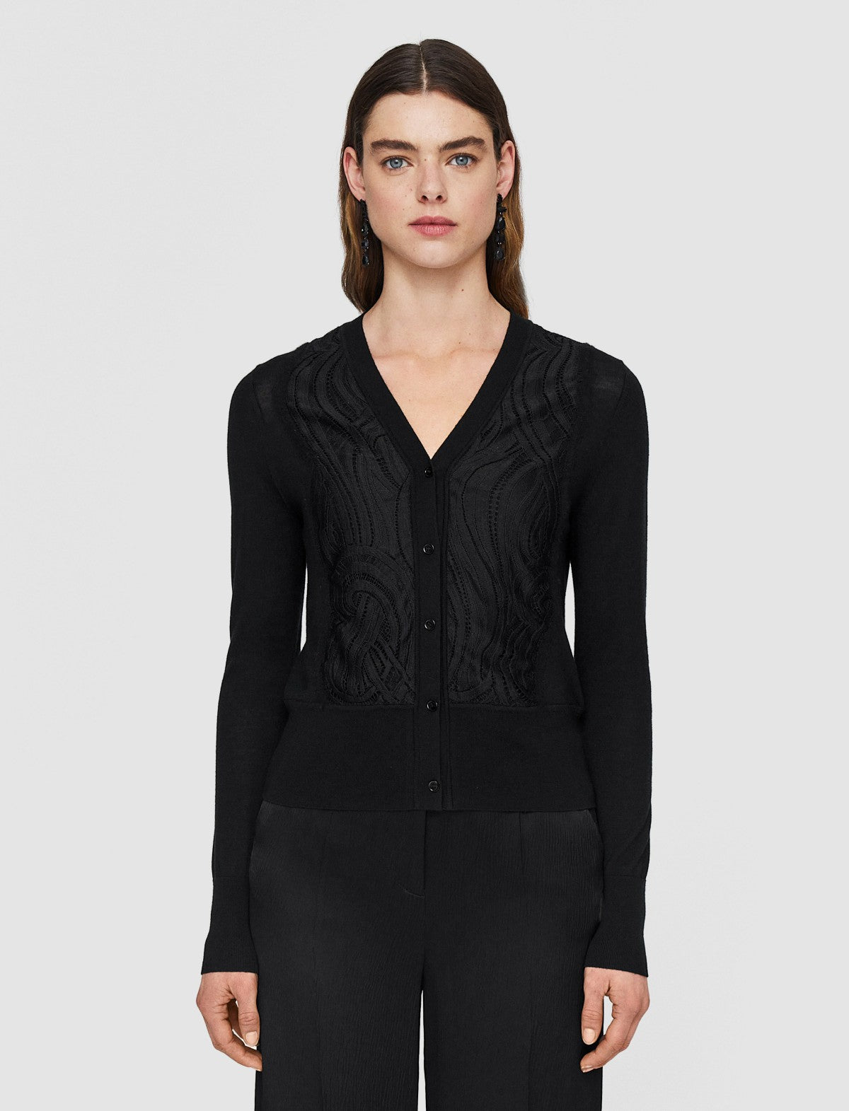 JOSEPH Fashion Women Lace Knit Cardigan Black