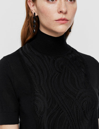 JOSEPH Fashion Women Lace Knit Mock Neck Top Black