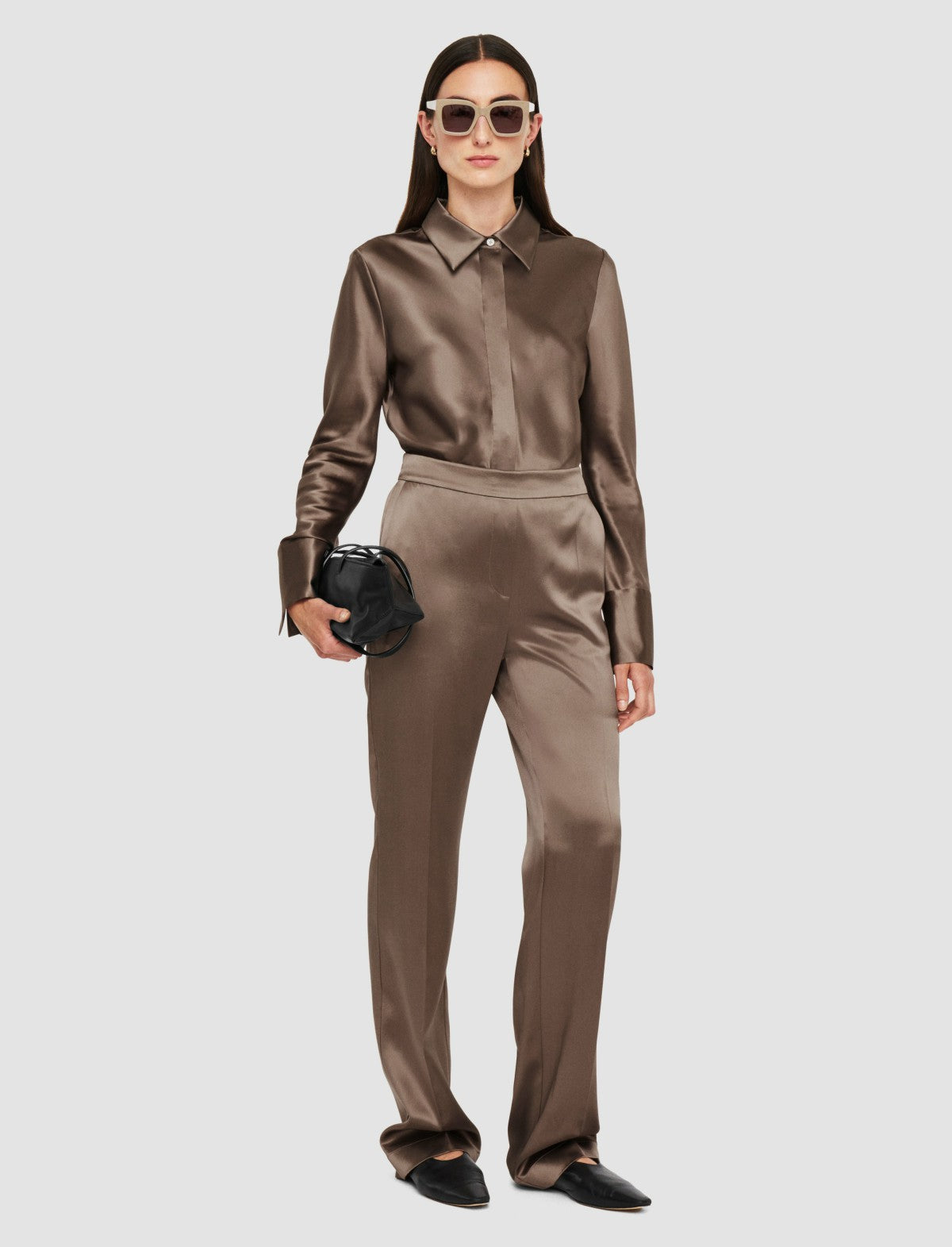 JOSEPH Fashion Women Tova Silk Satin Trousers Escargot