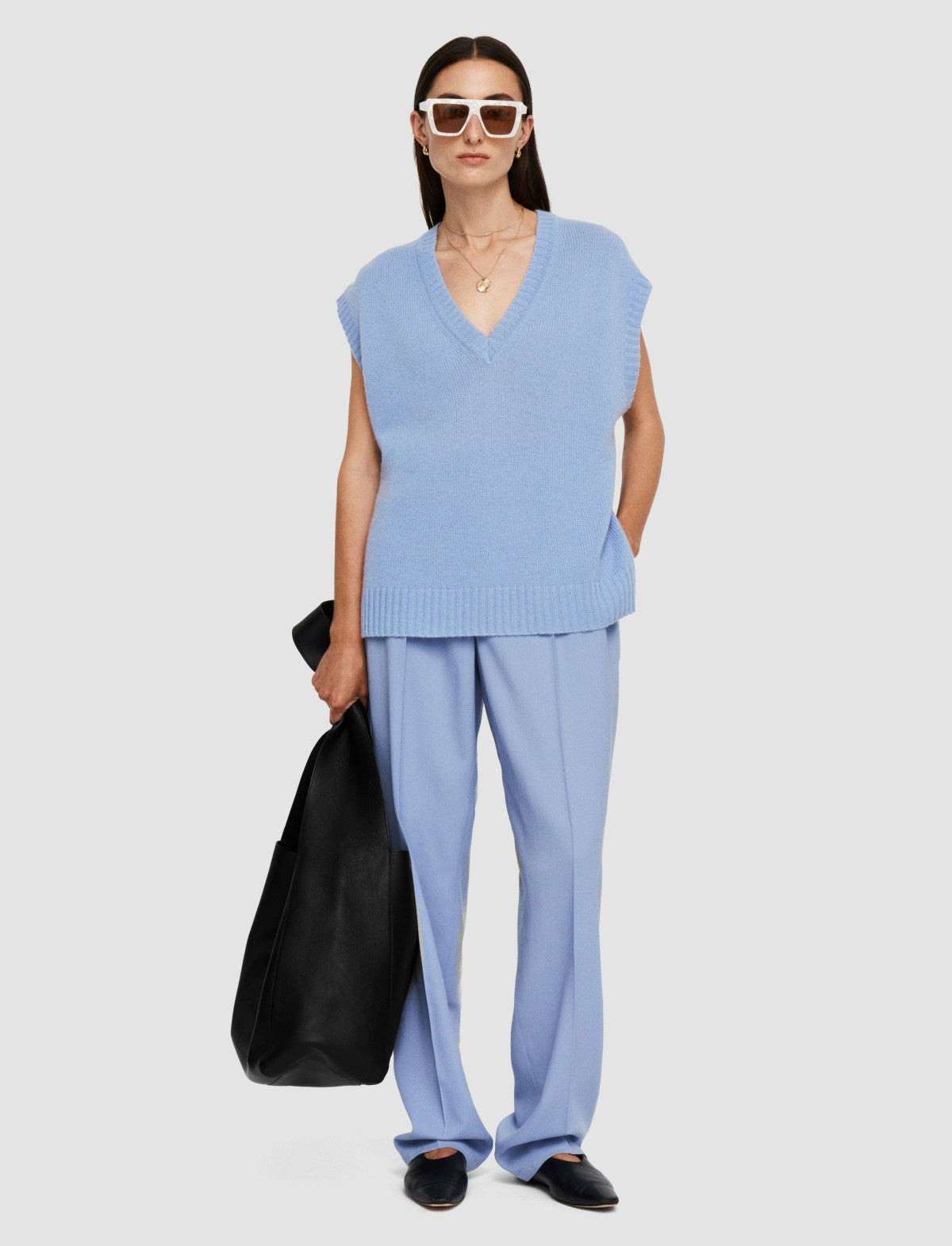 JOSEPH Fashion Women Open Cashmere Vest Faded Sky